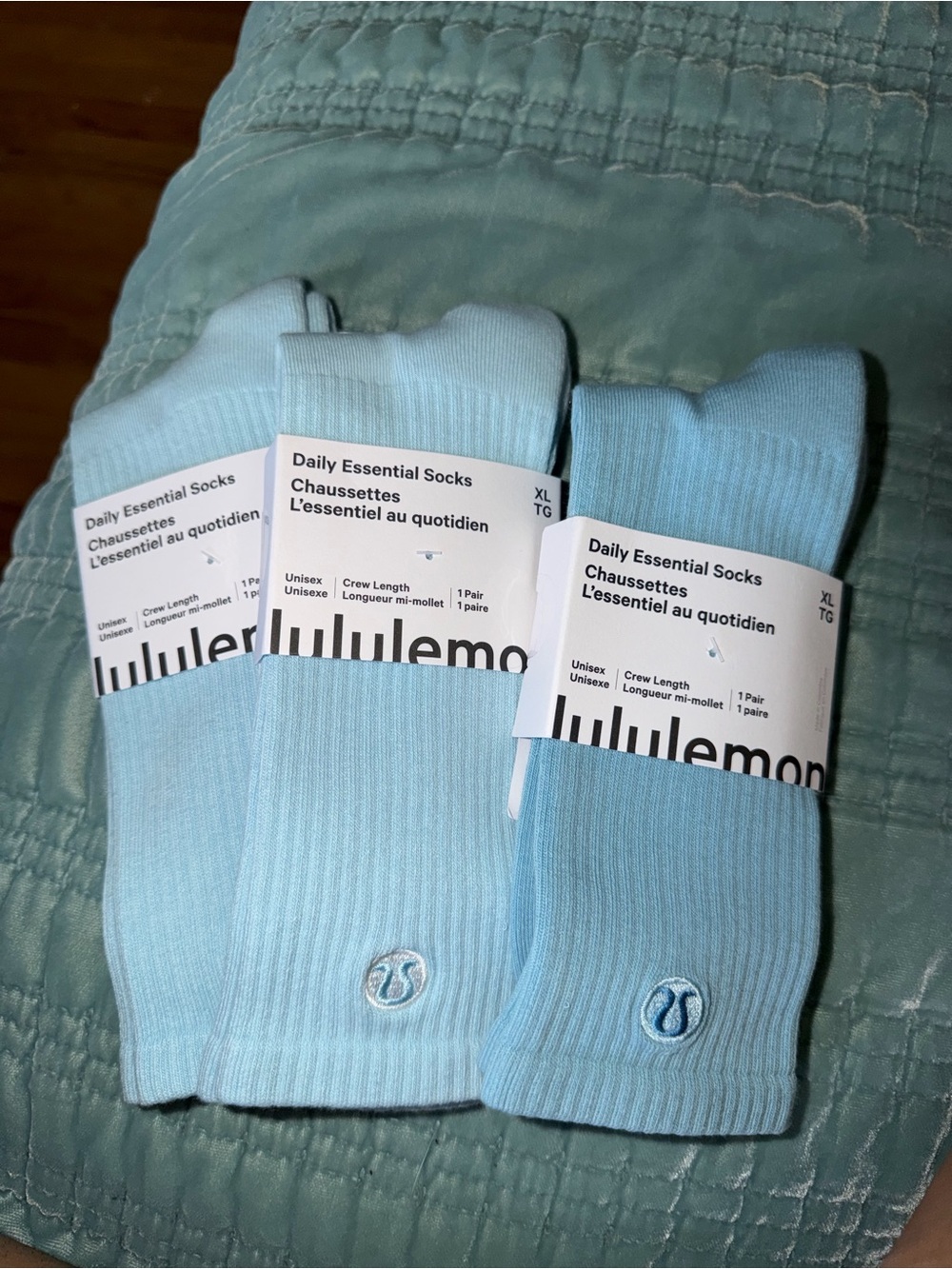 lululemon athletica Light Blue Daily Essential Crew Socks - 3 Pack XL